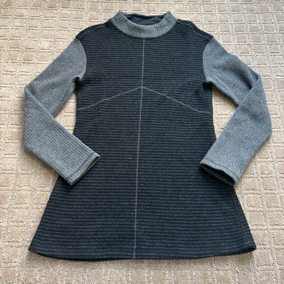 Prana Josette Wool Blend Sweater Tunic Women's S Gray Black Stripe Warm Outdoor - Picture 2 of 8